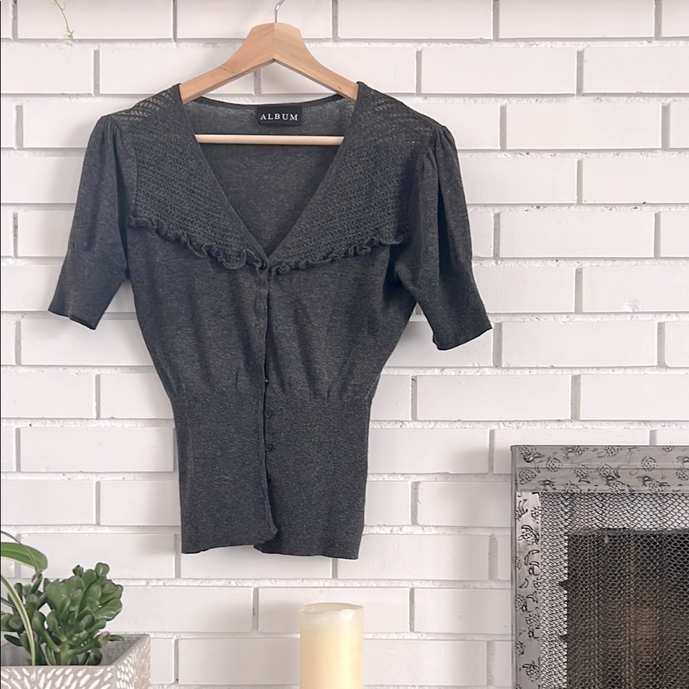 Album - Charcoal Knit Button-Up Top